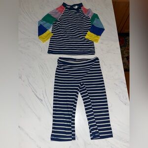 Mini Boden 2 Pc sun safe swimwear pants shorts rash guard shirt 7-8 yr Stripe